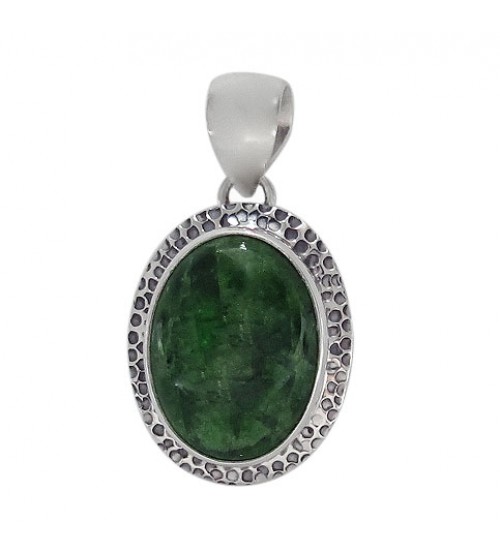 Oval Green Stone Pendant, Sterling Silver